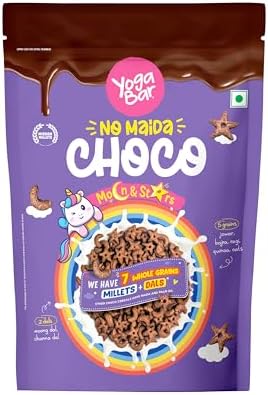 Yogabar Multigrain Moon & Star Chocos Cereal Breakfast, Zero Maida, Delicious Chocolate Chocos for Kids & Adults, Protein Food, 0 Added Preservatives, Has Jowar, Bajra, Ragi, Quinoa Oats, P3
