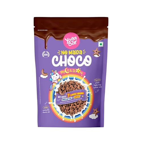 Yogabar Multigrain Moon & Star Chocos Cereal Breakfast, Zero Maida, Delicious Chocolate Chocos for Kids & Adults, Protein Food, 0 Added Preservatives, Has Jowar, Bajra, Ragi, Quinoa Oats, P3