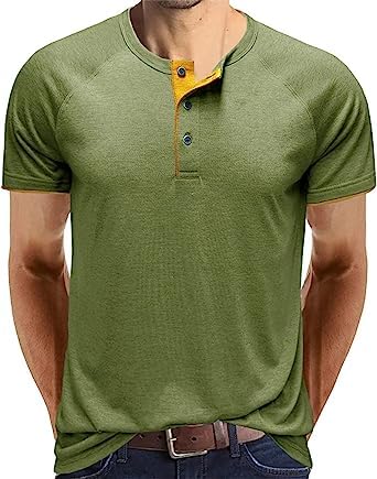 GenericMens Shirts Short Sleeve Cotton Basic Plain Slim Fit T-Shirts 3 Button Tee Top