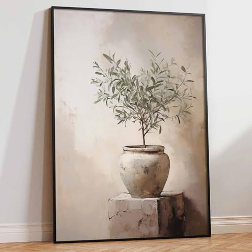 Vintage Plant Wall ArtVintage Flowers In Vase Muted Landscape Artwork Olive Branch Canvas Wall Art...
