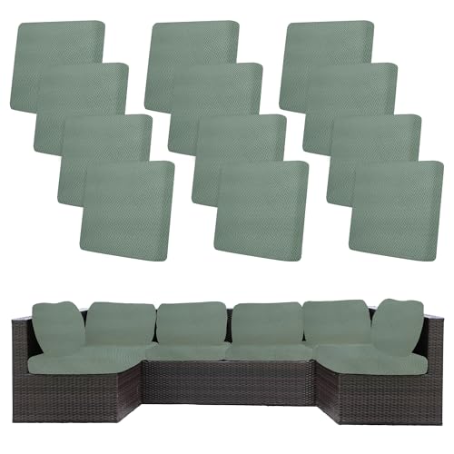 Image of 12Pcs Stretch Patio Cushion Covers,Outdoor Couch Covers Replacement,Outdoor Couch & Sofa Slipcovers,for Patio Furniture Cushion Covers,Washable Reusable Furniture Protector (Matcha Green,Cover Only)