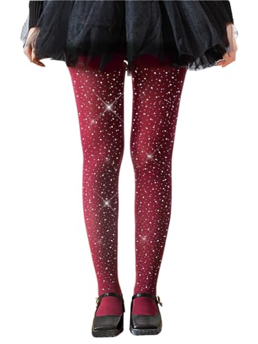 Image of LUCKELF Girls Glitter Tights, Soft Opaque Tights Sparkle Rhinestone Tights School Dress Dance Stockings