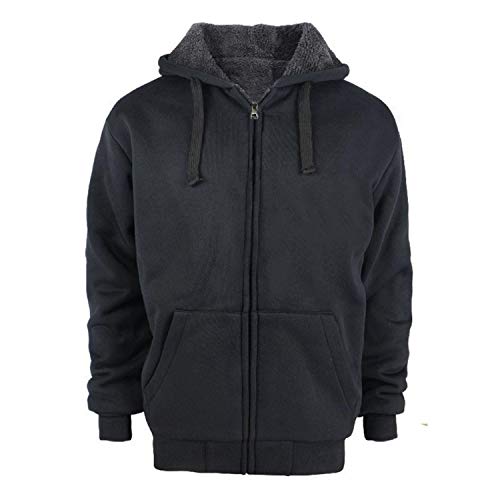 TanBridge Heavyweight Sherpa Lined Plus Sizes Warm Fleece Full Zip Mens Hoodie with Padded Sleeve & Rib Cuffs Black