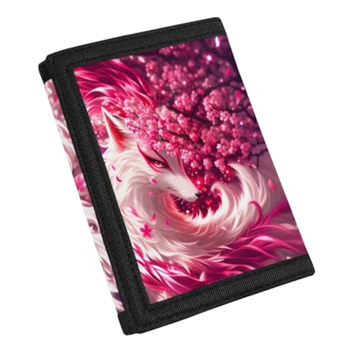 Kids Stylish Prints Trifold Wallet Teens Boys Girls Coin Case Lightweight Card Holder Moneybag Organizer,Rose Cherry Blossom and Fox3