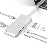 ANBES USB C Hub, Aluminum USB C Adapter 3.1 with HDMI Port, USB Type C Charging Port, 2 USB 3.0 Ports, SD/Micro SD Card Reader for MacBook Pro 2015/2016/2017 and more Type C Devices - Silver