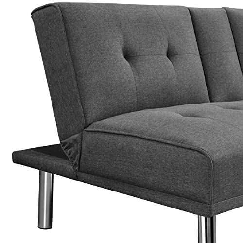 Yaheetech Klappbares Schlafsofa Couch Sofa mit Schlaffunktion Bettsofa mit Großer Liegefläche von 167 cm L × 94 cm B fürs Wohnzimmer/Schlafzimmer/Heimkino/Gästezimmer Dunkelgrau