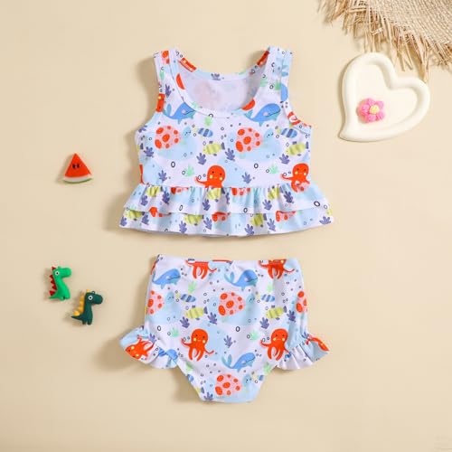 Little Girls Swimsuit Sleeveless Ruffle Top & Shorts Two Piece Tankinis Set Kids Swimwear Bathing2