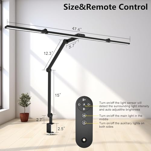 Image of 36W Bright Led Desk Lamp with Clamp, 47 Inches Long Architect Desk Lamp Home Office, Dimmable Table Light with Remote Adjustable Monitor Light Bar Office Lighting(Black(Without Base)(47 Inch))