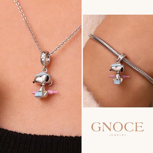 GNOCE Summer Beach Bum Peanuts Snoopy Pendant Dangle Charm Bracelet for Women, S925 Sterling Silver Dangle Charms for Women Wife, Valentine‘s Day, Mother’s Day Jewelry3