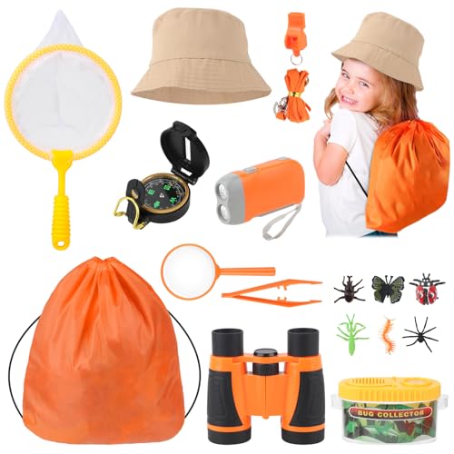 Set Explorer Outdoor Giocattoli, 17 Set di ricercatori per bambini, Set da esploratore con Bussola, Fischio, binocolo per età 3, 4, 5, 6, 7, 8+, giocattolo da esplorare all'aperto, regalo per bambini