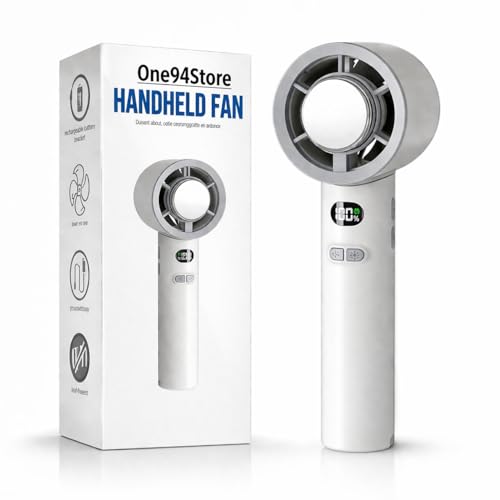 Image of One94Store Portable Hand Fan | 1800mAh Rechargeable Battery | Digital Display | Touch Control | 3 Speed Modes with 150 Speed Dialing Button | Personal Cooling Fan for Home, Office & Travel | White
