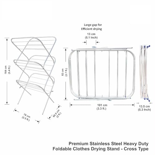Image of Familia- Stainless Steel Clothes Drying Stand | Foldable Laundry Drying Rack | Rust Resistant Space Saving Cloth Dryer Stand for Home, Indoor, Outdoor, Balcony & Bathroom | CS 24 x 2.5 FM-SS
