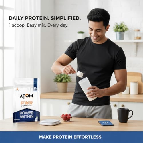 Image of AS-IT-IS ATOM PWR Whey XL - Powered with Fermented Yeast Protein Isolate, 24g Protein, with DigeZyme, Easy Digest, Lean Muscle Gains & Strength, Rapid Recovery, 1kg Choco Hazel Fusion