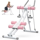 MERACH Ab Machine, Adjustable Dual Track Ab Trainer Machine, Ab Workout Equipment for Home Gym, Ergonomic Arc Track for Better Abs, Foldable Workout Machine for Full Body Workout Home Exercise (Pink)