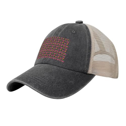 WOmeng Gorra de béisbol de malla con estampado de flores hawaianas, ajustable, transpirable, para uso diario al aire libre, camping, viajes, Negro, Talla única