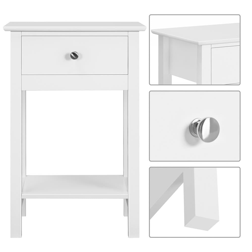 Yaheetech Lot de 2 Tables de Chevet Blanc Bois Table de Nuit Tables d'appoint avec Tiroir et étagère de Rangement pour Chambre Salon Bureau