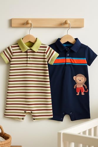 Image of TuddyBuddy 100% Cotton Romper /Jumpsuit /Bodysuit Set for Baby (Pack of 2 Playsuits)
