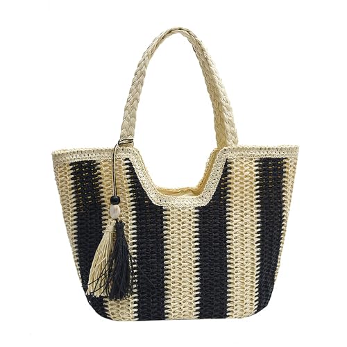 Image of Long Keeper Women Straw Beach Bag Large Weave Tote Bags Summer Boho Shoulder Bag Woven Handbag for Travel Vacation Shopping
