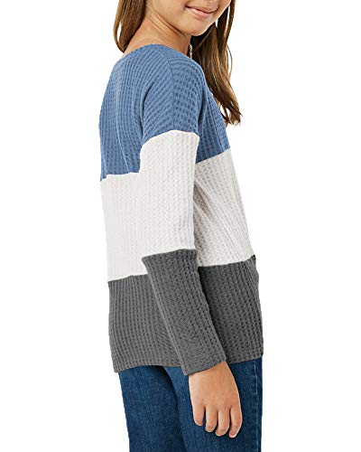 Image of Girls Waffle Colorblock Tie Top Long Sleeve Casua T Shirt Knit Tunic