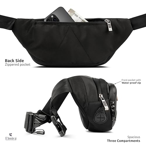 Image of Elmira Waist Bag for Men Women - Fanny Pack for Men Sling Bag for Men Chest Bag Crossbody Side Passport Travel Shoulder Small Waist Pouch for Mobile Cash (WST-001) (Black & Grey)