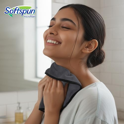 Image of SOFTSPUN Microfiber Hand & Face Wipes 20x30 Cms, 4 Piece Towel Set, 280 GSM (Grey) Super Soft & Silky for Hand, Face and Body - Hypoallergenic Sensitive Skin Wipes & Washcloths.