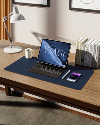 Image of YSAGi Leather Desk Mat, Large Mouse Mat, 60 x 35 cm, Dark Blue