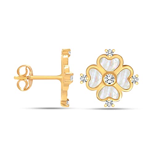 Image of LeCalla 925 Sterling Silver BIS Hallmarked 18K Gold Plated Mother of Pearl Drop Stud Earrings for Women and Girls