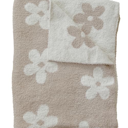 Image of Mebie Baby Taupe Daisy Plush Baby Blanket 30x40 - Soft, Lightweight, Breathable | Available in Two Sizes