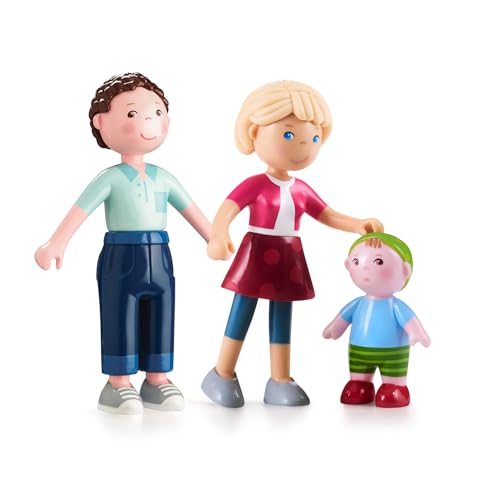 HABA Little Friends Family Bundle Set of 3 Dollhouse People Figures for Ages 3+ Flexible Plastic Mini Dolls for Pretend Play