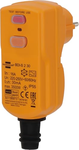 Brennenstuhl Personenschutz-Stecker BDI-S 2 30 IP55 (Personenschutzstecker mit FI-Schutzschalter für außen zweipolige Abschaltung)