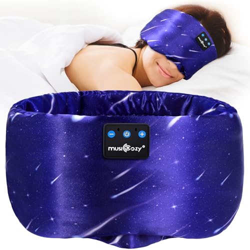 MUSICOZY Mulberry Silk Bluetooth Sleep Mask with HD Stereo Sound, Wireless Sleep Headband Headphones for Side Sleepers, Adjustable Size, Total Light Blocking, Perfect for Travel Relaxation Sleep
