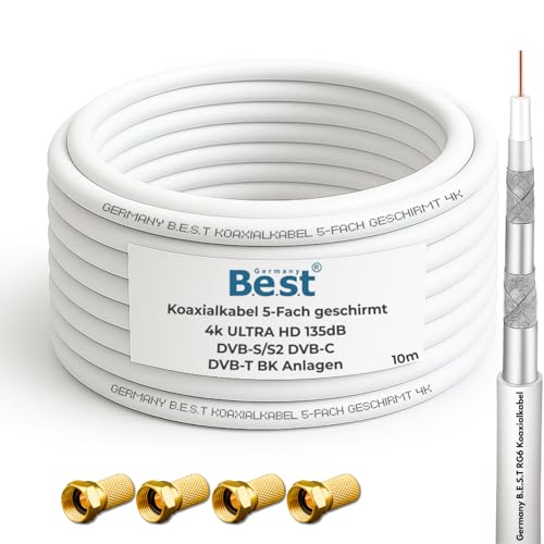 Germany B.e.s.t Koaxialkabel 10m SAT-Kabel | 4K...