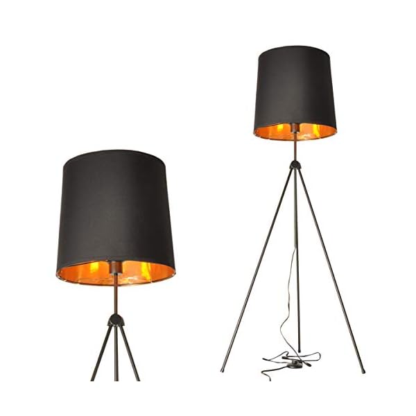 Stehlampe Schwarz gold Lampenschirm groß Vintage design Stativ Metall Stehleuchte retro Modern Schlafzimmer studiolampe…