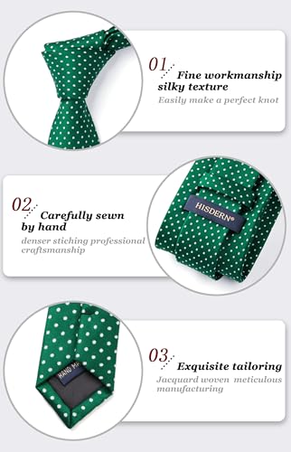 Image of HISDERN Polka Dot Ties for Men Classic Silk Ties and Pocket Square Formal Business Necktie Handkerchief Wedding Party