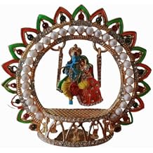 BEXCO Metal Radha Krishna Idol Size 4" 3.5" inches on Swinging Jhula Idol Statue Showpiece Figurine for car Dashboard Janmashtami jhula Size 4 X 4 Inches