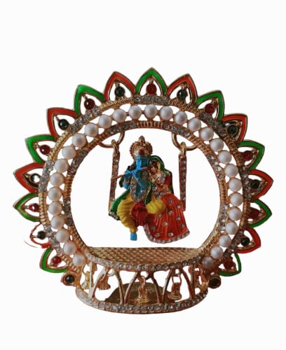 BEXCO Metal Radha Krishna Idol Size 4" 3.5" inches on Swinging Jhula Idol Statue Showpiece Figurine for car Dashboard Janmashtami jhula (Size 4 X 4 Inches)
