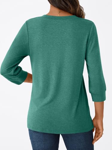 AUTOMET Womens Blouses Henley V Neck Shirts 3/4 Length Sleeve Summer Tops4