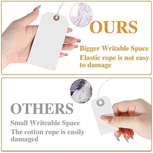 White Tags With String Attached, 200 Pcs Large Marking Paper Hanging Tags With Elastic Rope, Writable Price Blank Gift Tags for All Occasions - Image 5