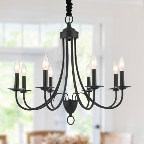 Kaluxry 8-Light Black Chandeliers, Vintage Farmhouse Candle Chandelier for Dining