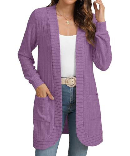 Image of YSYOKOW Cardigan Sweaters for Women Long Sleeve Open Front with Pockets | Long Cardigans for Women Lightweight Soft Casual Dressy Loose Fit Cardigan Sweater with Pockets for Work and Office