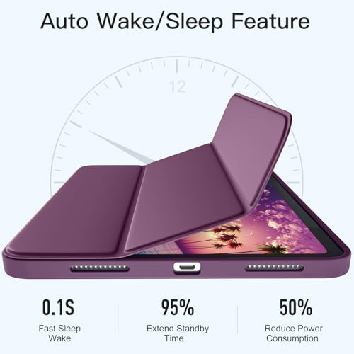 Image of Wenlaty Compatible with iPad (A16) 11th Generation Case 11 Inch 2025, for iPad 10th Generation Case 10.9 Inch 2022 with Pencil Holder, Trifold Stand Protective Clear Back, Auto Wake /Sleep,BerryPurple