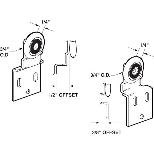 Prime-Line N 7533 Sliding Closet Door Roller Kit, 3/4 In. Wheel Diameter, Convex (Round) Edge Plastic, Stamped Steel Construction, Includes 3/8 and 1/2 In. Offset Pairs (2 Pack) by PRIME-LINE - Image 2
