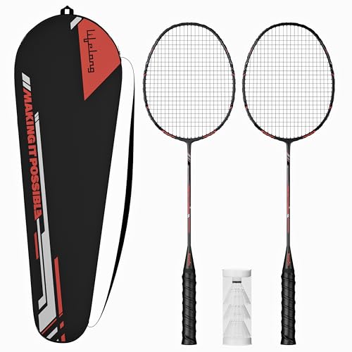 Image of Lifelong Badminton Racket Set of 2 with Shuttlecock & Badminton Bag | Aluminium Frame, Fiberglass Shaft Badminton Racquet, Jointless Design | Beginner Badminton Racket Combo for Family