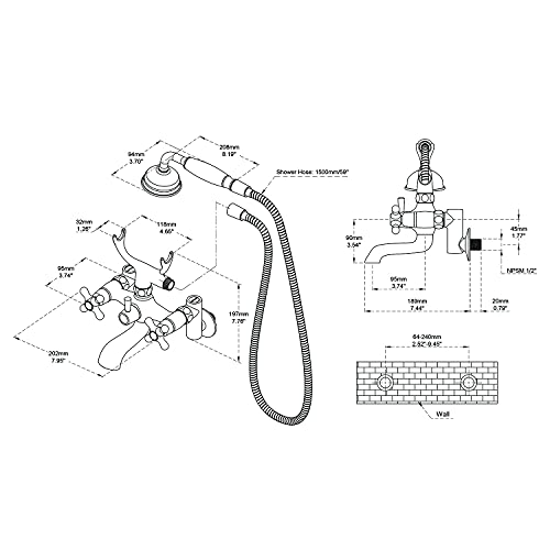 Qinkell Clawfoot Tub Faucet Wall Mount Tub Filler Chrome Vintage Brass Bathtub Faucets With Telephone Shaped Hand Shower #TOP1