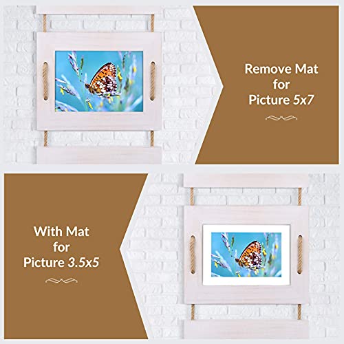 Dlquarts Hanging Picture Frames Collage Wall Decor 5X7, 4-Frame Set, 3.5X5 With Mat Or 5X7 Without Mat, Rustic Solid Wood Photo Frame Pack Of 2 Vintage White #TOP4