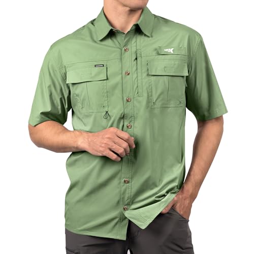 KastKing ReKon Men's Fishing Shirts, Well Made, Quick-Dry Short & Long Sleeve Hiking Beach Shirts for Men, Breathable Sun Protection, Light Sage