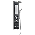 PULSE ShowerSpas 1022-B Leilani ShowerSpa Panel with 8" Rain Showerhead, 6 Dual-Function Body Spray Jets, 5-Function Hand Shower, Slide Bar, Mirror and Tub Spout, Black Tempered Glass with Anodized Frame and Chrome Fixtures