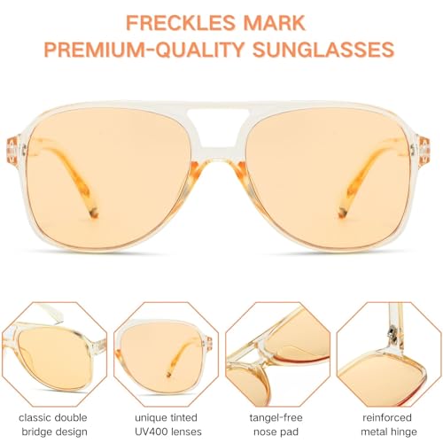 Image of Freckles Mark Vintage Retro 70s Sunglasses for Women Men Classic Large Square Aviator Trendy Glasses