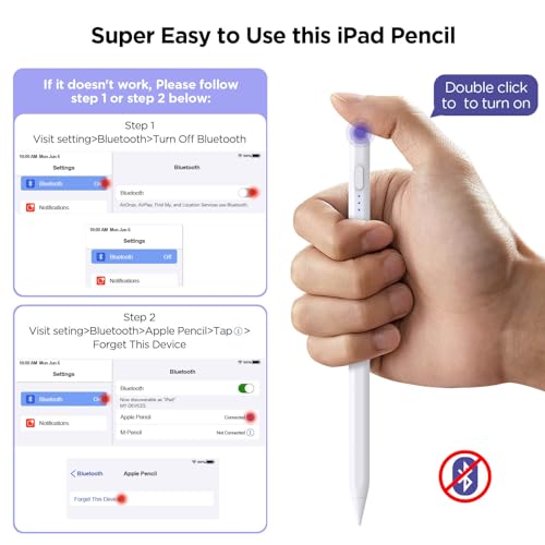 Image of DEGGE Stylus Pen for iPad 2018-2025, 15Mins Fast Charge for Apple Pencil, Palm Rejection, Compatible with iPad A16 11 /10 /9 /8 /7 /6, iPad Pro M5 /M4 /12.9 inch /11 inch, iPad mini 7 /6 /5, iPad Air M3 /M2 /5 /4 /3