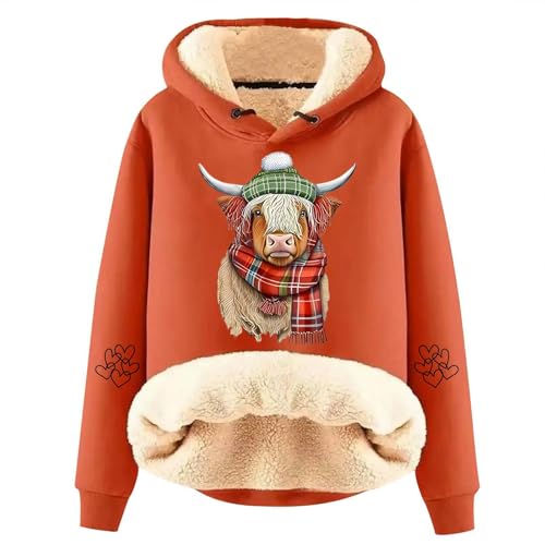 Chaqueta de Invierno para Mujer con Capucha Acolchada de Lana Ovina Abrigada y Cómoda para Uso Diario (Orange, XL) #4174